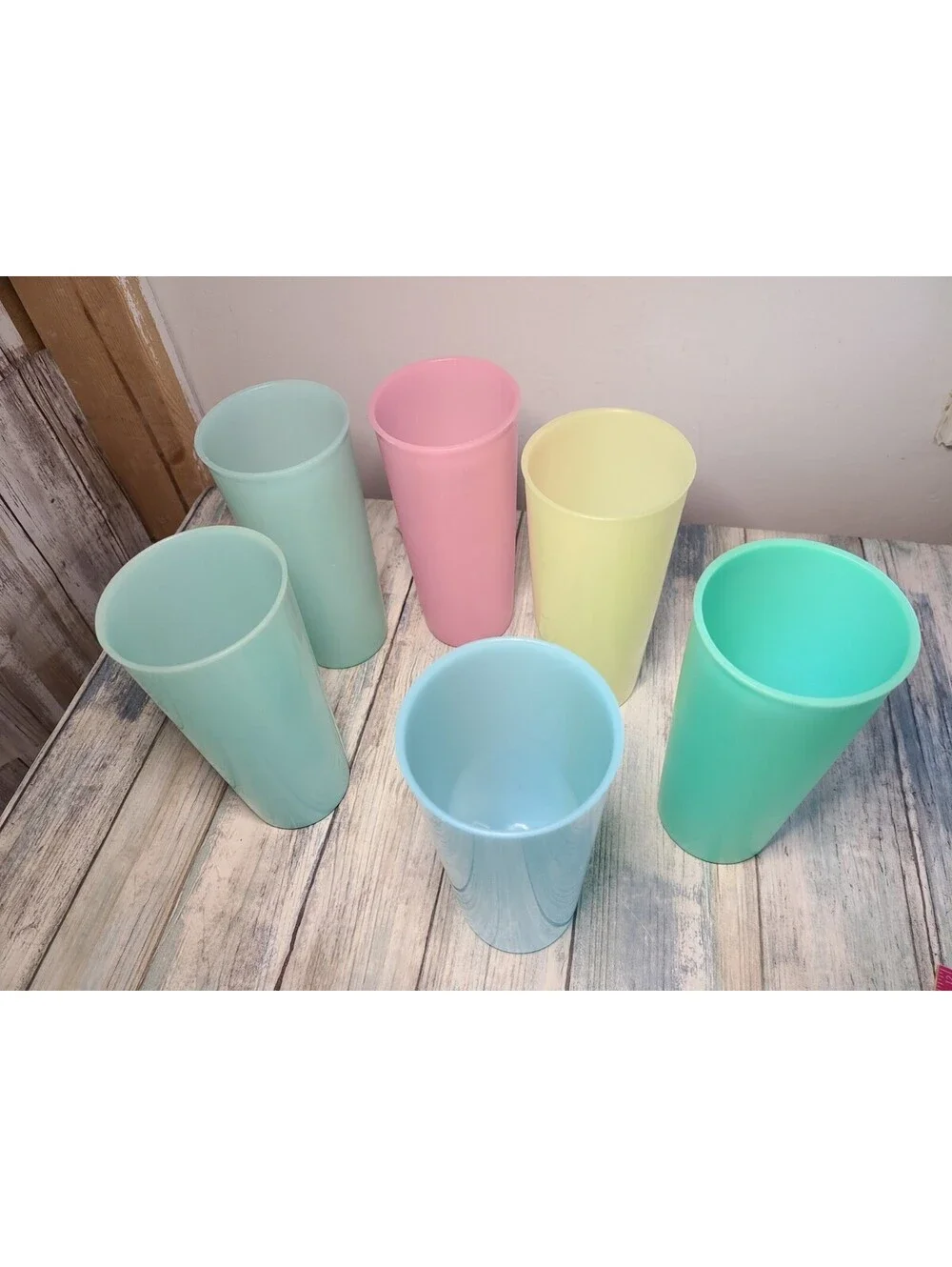 Six Vintage Tupperware Plastic Cups 16 Oz Pastel Colors Number 107